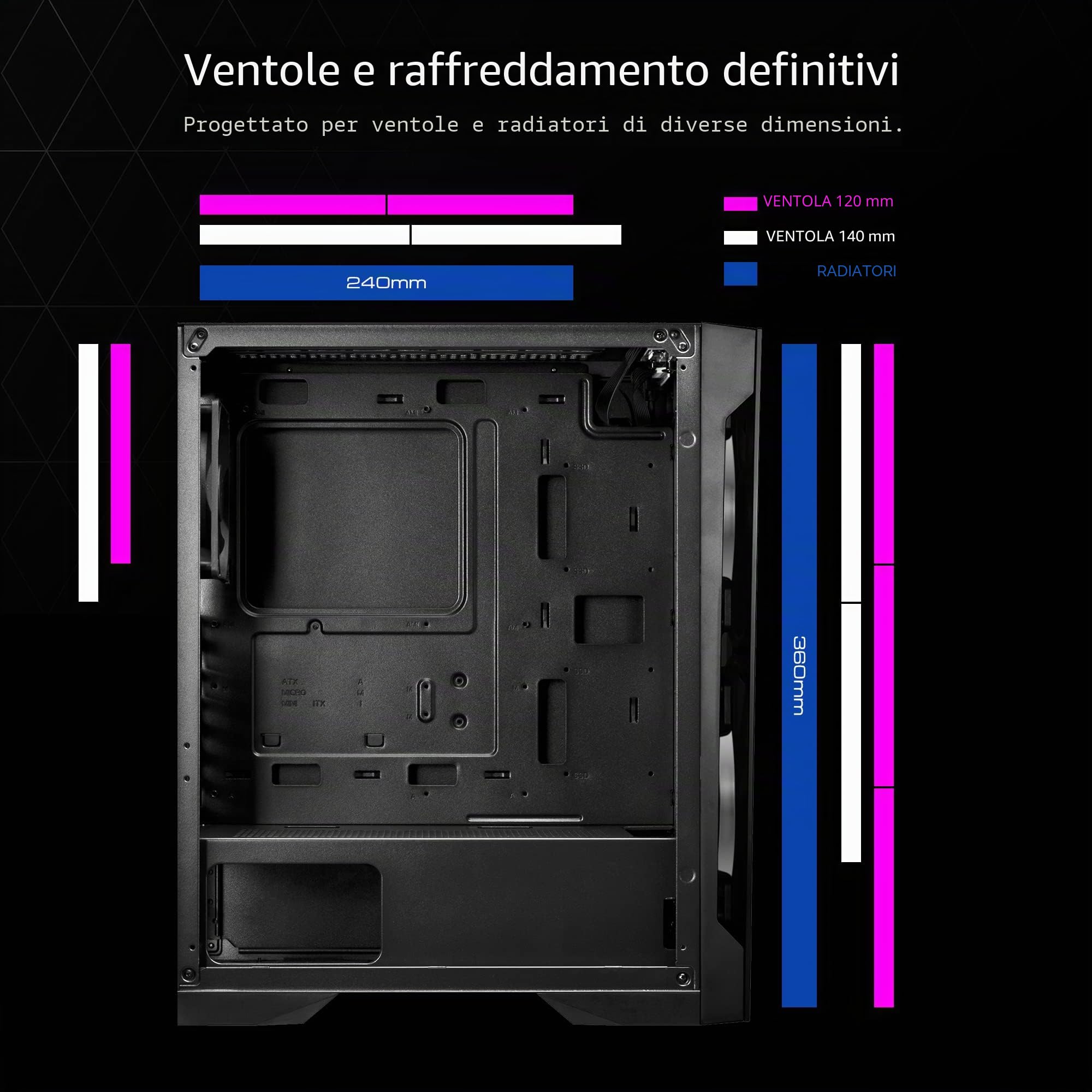 GAMDIAS APOLLO E2 Elite Gaming PC case, Mid-Tower ATX, pannello in vetro temperato, 3 doppie ventole ARGB integrate da 200 mm, finestra di installazione senza attrezzi, supporta schede madri fino a