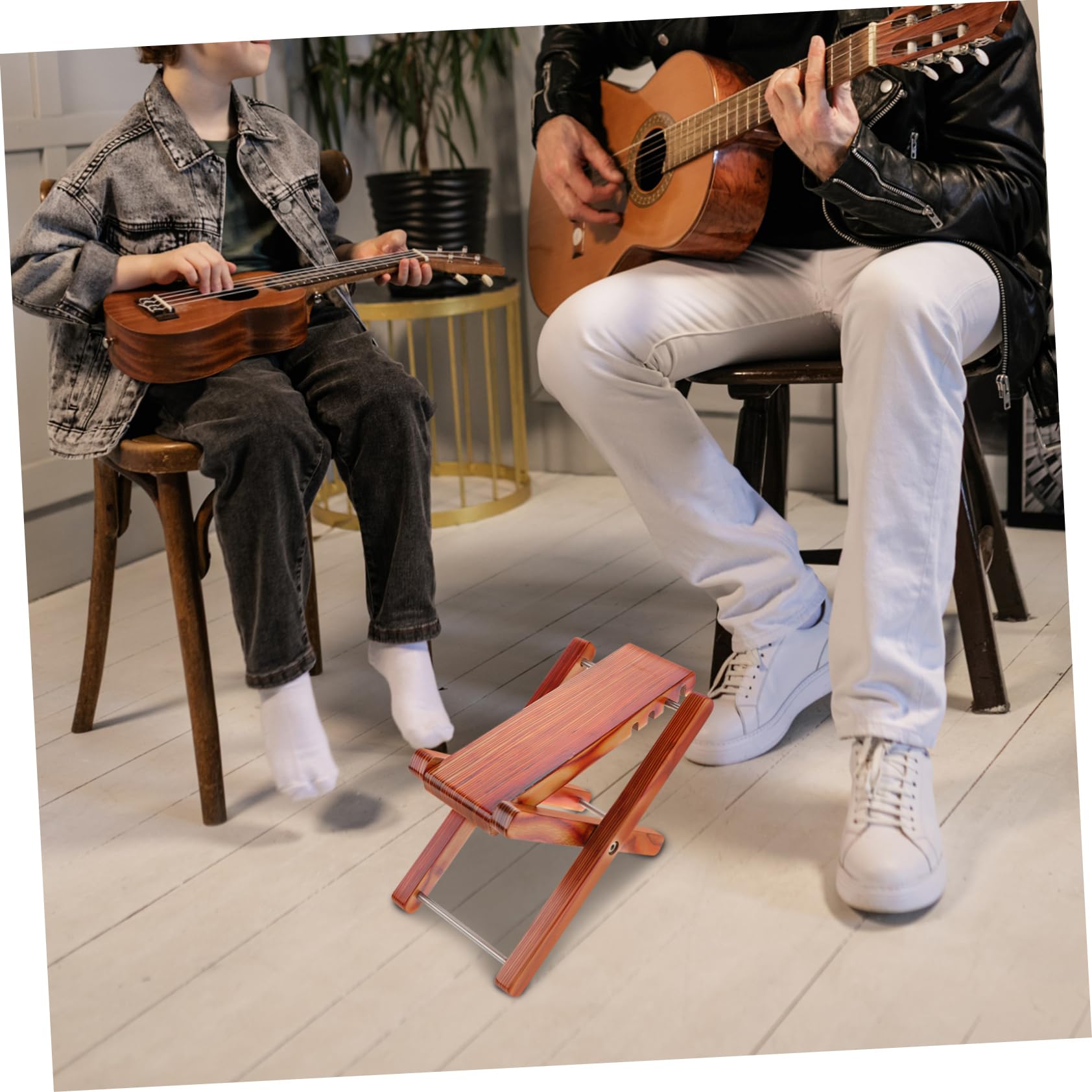 ibasenice Poggiapiedi per Chitarra Classica Pieghevole 4 Altezze Regolabili in Bambù e Ferro Antiscivolo e Stabile per Musicisti in Viaggio