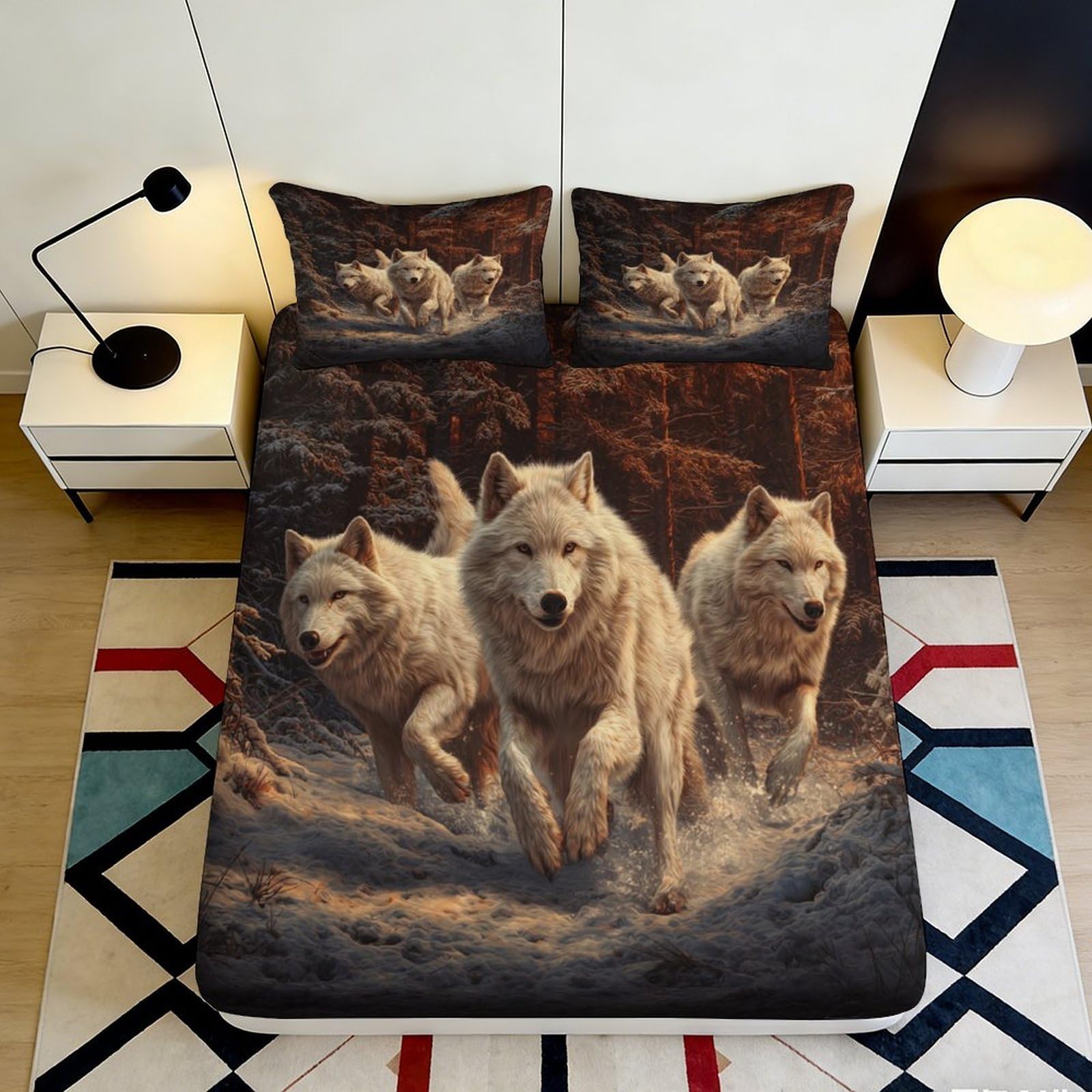 Qjzxknhpgr Style-4 3D Printed Wolf Forest Fitted Sheet Microfiber Soft Grey Brown Wilderness Bed Cover For Bedroom Dorm Mattress Decor 90X200x25cm
