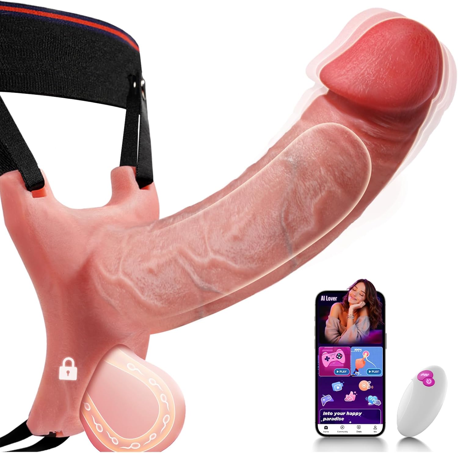 Strap-On Penis Sleeve Sex Toys - FYSHAVO 5IN1 Hollow Strap On Dildo Male Vibrator, Realistic Cock Sleeve Adult Toy with Upgraded APP Remote Control, Vibrating Cock Ring Sex Toys for Men Couples