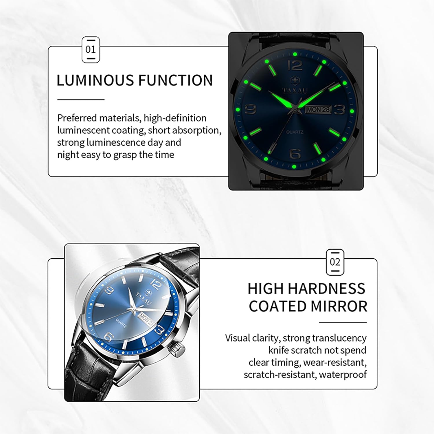 Watches for Men Leather Large Arabic Numerals Mens Watches Waterproof Band with Date Quartz Men's Wrist Watch - Image 4