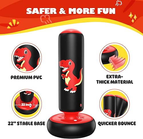 Miniatura 28 de QPAU Saco de boxeo inflable, bolsa de boxeo inflable estable de 48 pulgadas para 3-6 niños, juguete de dinosaurio y regalos para niños y niñas, Azul