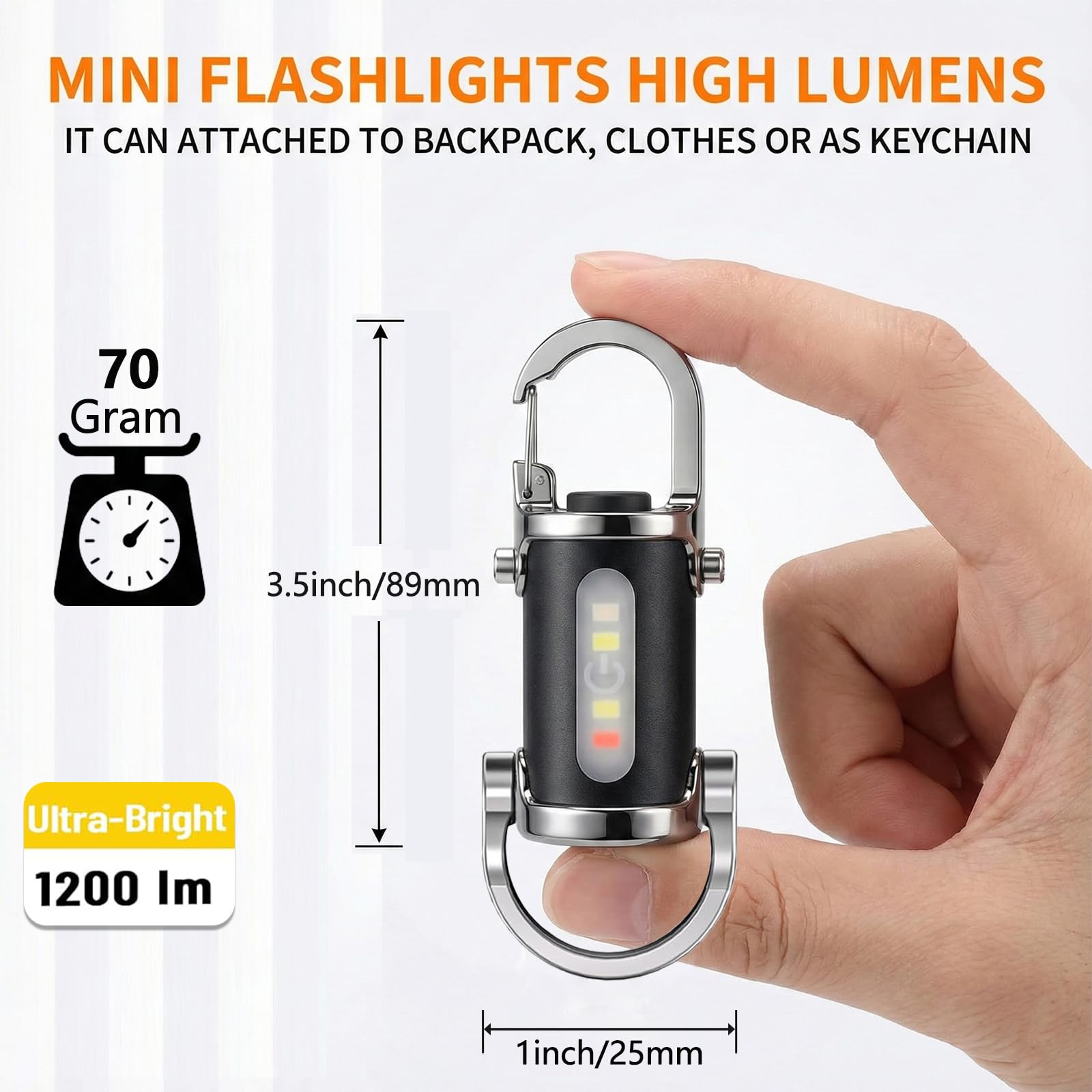 Wiederaufladbare Schlüsselanhänger-Taschenlampen, 800 Lumen, 7 Lichtmodi, EDC Mini-Taschenlampe mit rot-blauem Stroboskop, COB wiederaufladbares Arbeitsleuchte, wasserdicht, helles