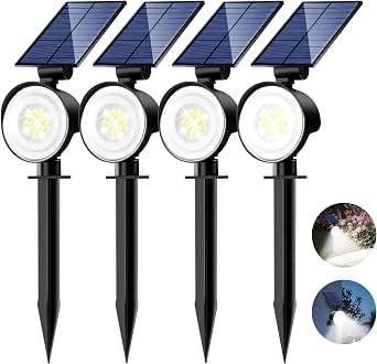 Confezione Da 4 Faretti Solari LED a Spillo Da 5W Con Sensore Crepuscolare Per Esterno e Giardino • Italia