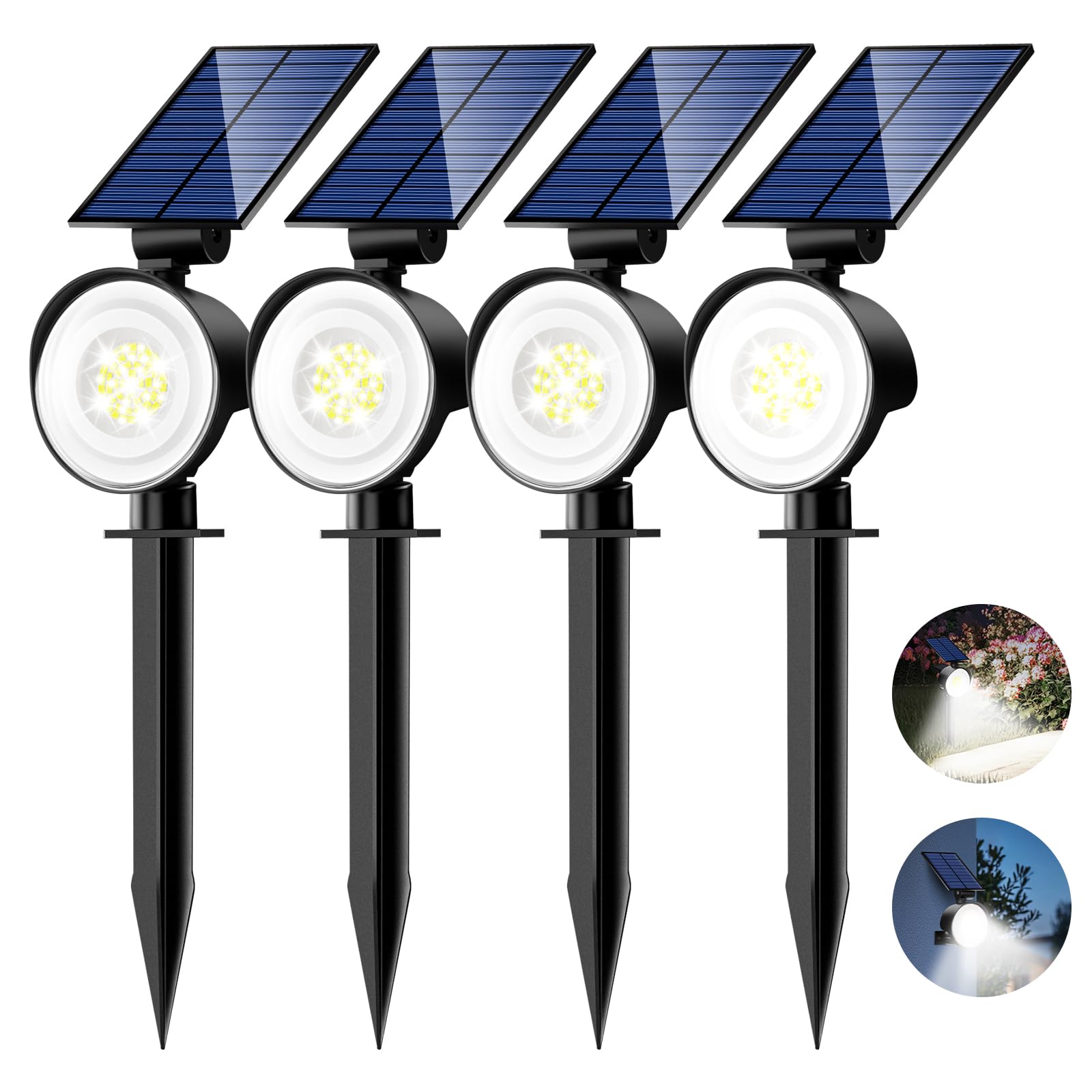 nipify Solar Lights Outdoor Waterproof, Spot Lights- 4 Pack/53 LED/3 Modes Solar Powered Spotlights 2-in-1 Auto On/Off Landscape Lighting for Outside Yard Wall Garden, Cool White
