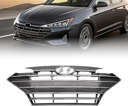 Front Upper Bumper Grille with Chrome Trim Fit For 2019 2020 Hyundai Elantra Replacement for 86350F3510
