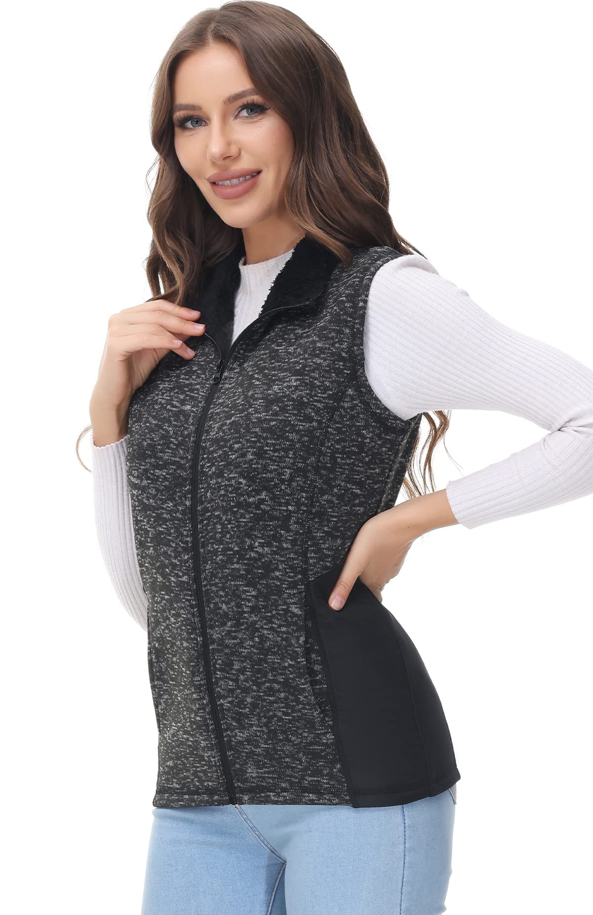 COZZIPLUS Women's Sweater Fleece Jacket Full Zip Knit Jacket with Pockets