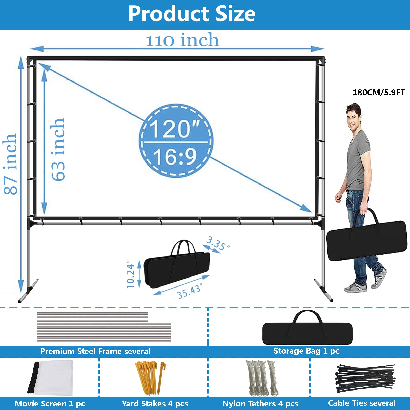 Buy GZKYYLEGS Projector Screen with Stand 120 Inch Foldable Portable