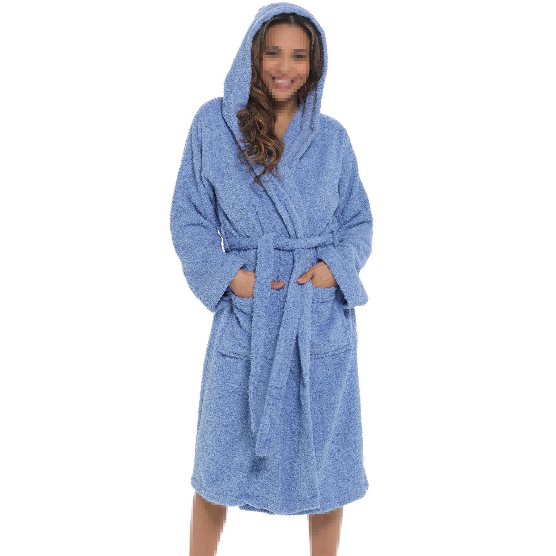 A2Z Ladies 100% Cotton Towelling Bathrobe Hooded Dressing Gown - Robe 140 Lilac 12-14
