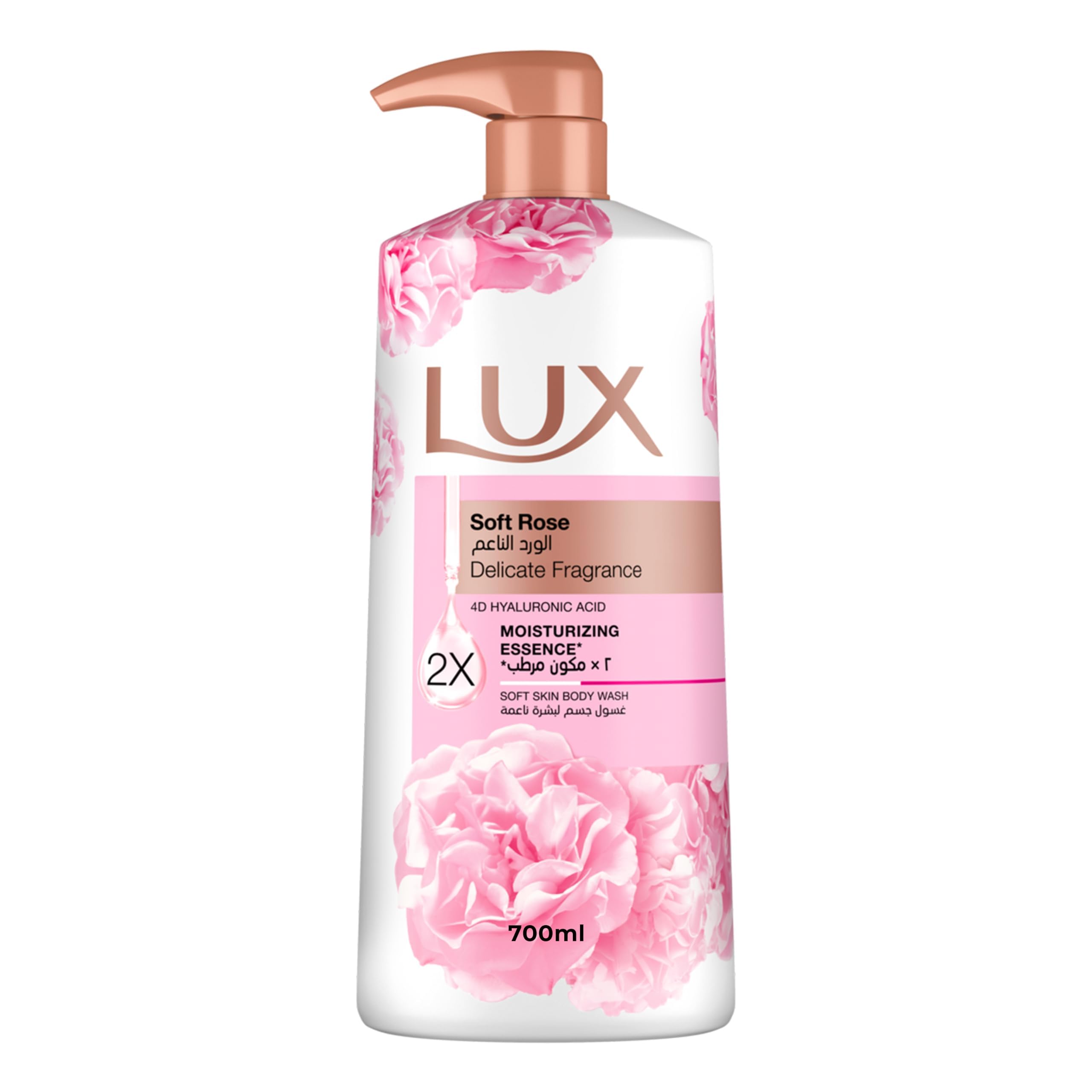 LUX Delicate Fragrance Body Wash, Soft Rose, 2x Moisturizing Essence, with 4D Hyaluronic Acid, 700ml