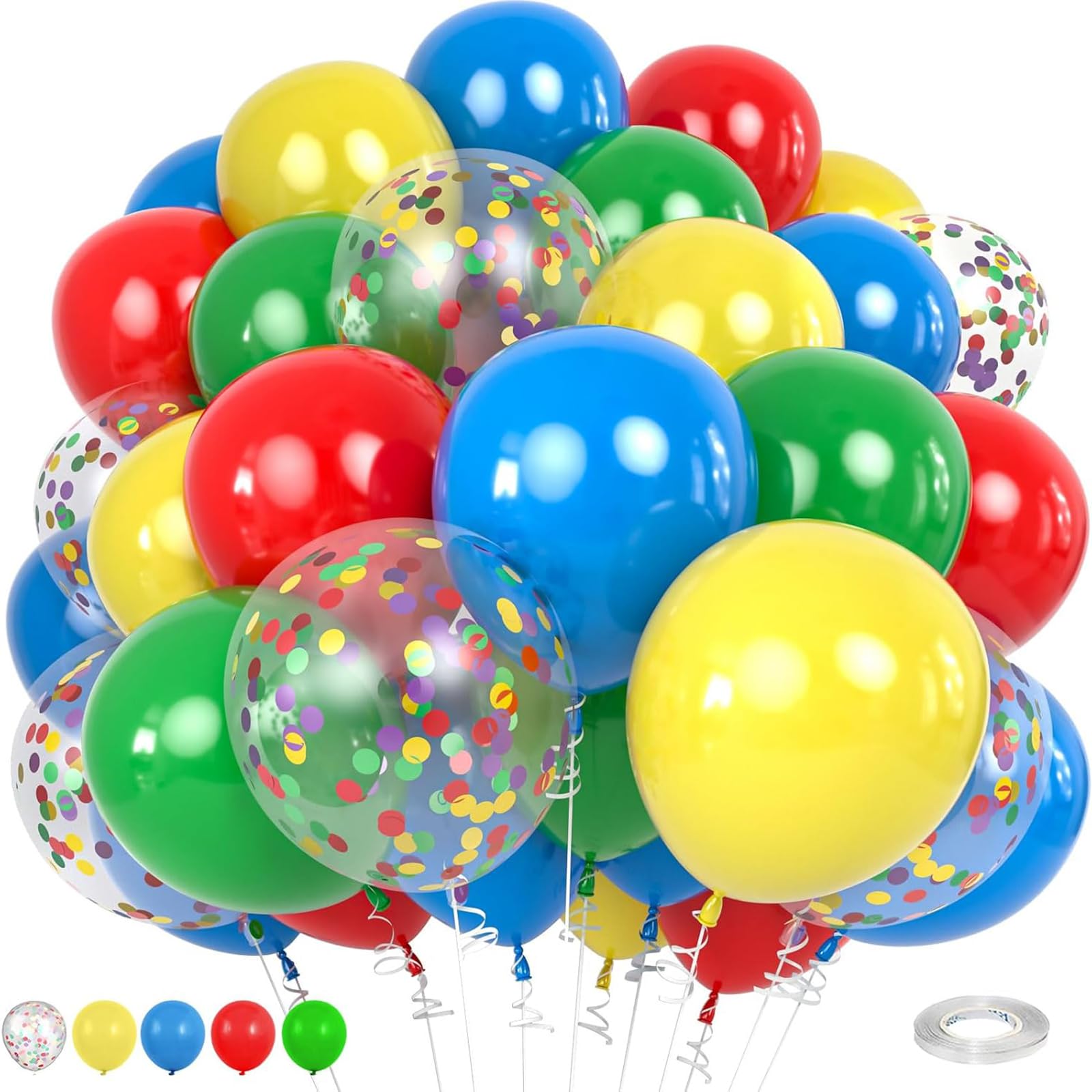 Red Yellow Blue Green Balloons, 12 Inch Red Blue Green Latex BaIloons Colourful Confetti BaIloons for Baby Shower Carnival Circus Birthday Wedding