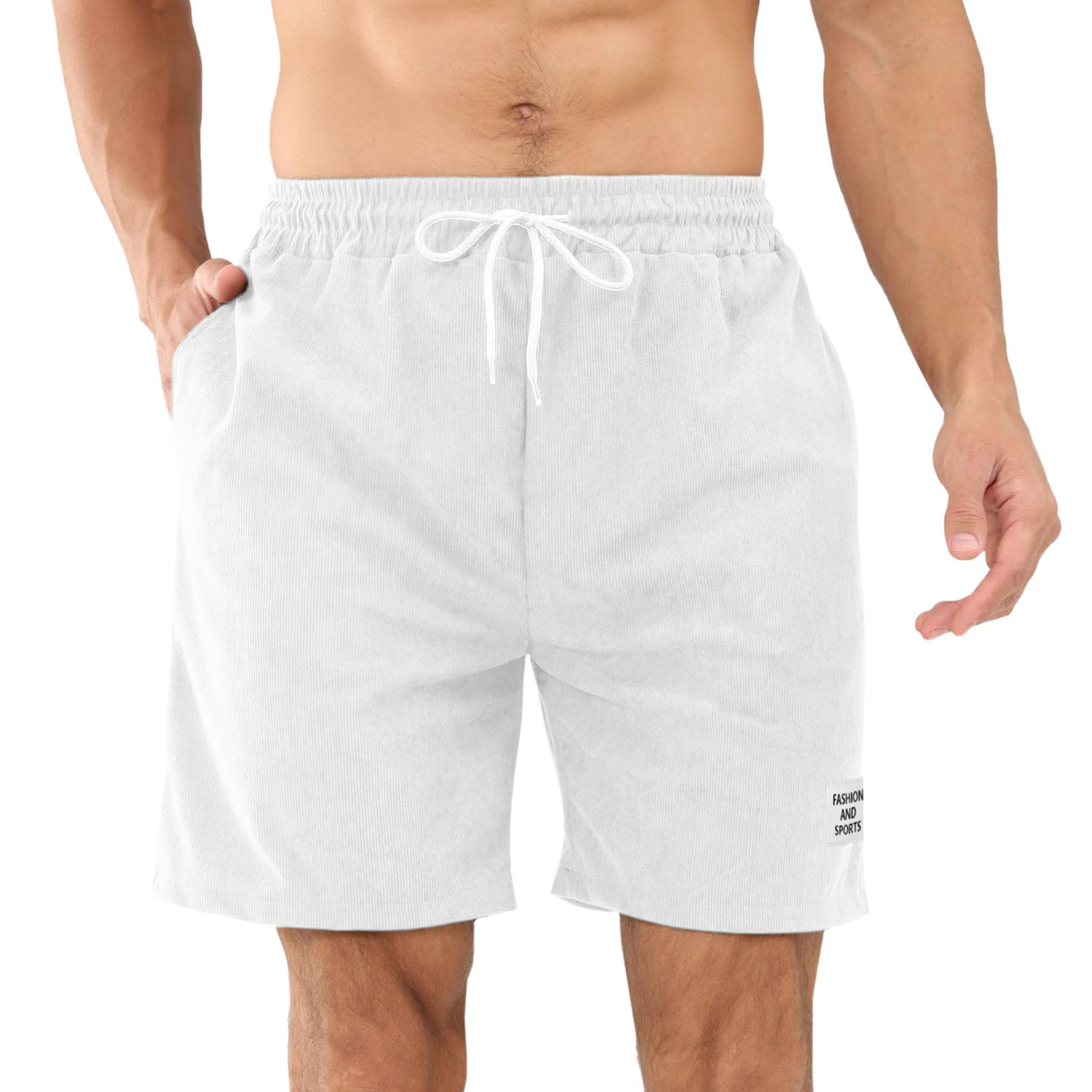 Aomig Pantalones Cortos de Pana para Hombre, Pantalones Cortos Informales Verano con Bolsillos, Shorts con Cordón para Hombre para Informales Fitness Deportivos Correr