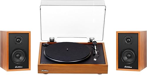 Electrohome Montrose - Reproductor de discos de vinilo inalámbrico actualizable con Berkeley, altavoces Bluetooth alimentados, tweeter de 1 pulgada