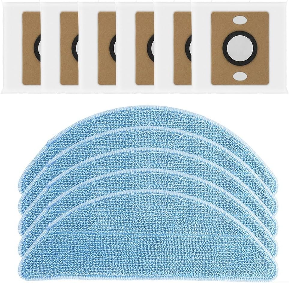 For ILIFE A12 Pro Self Emptying Robot Vacuum Cleaner Mop Cloth and Dust Bag Replacement Kit for ILIFE V9 V9 Pro G9 G9 Pro Includes 5 Microfiber Mop Pads and 6 Sealed Dus