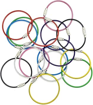 16 Pcs Keychain Rings, 2 mm Thick Stainless Steel Key Rings Clips, Wire Keychain Cable Key Chain Hooks(6 Inch,8 Colors)