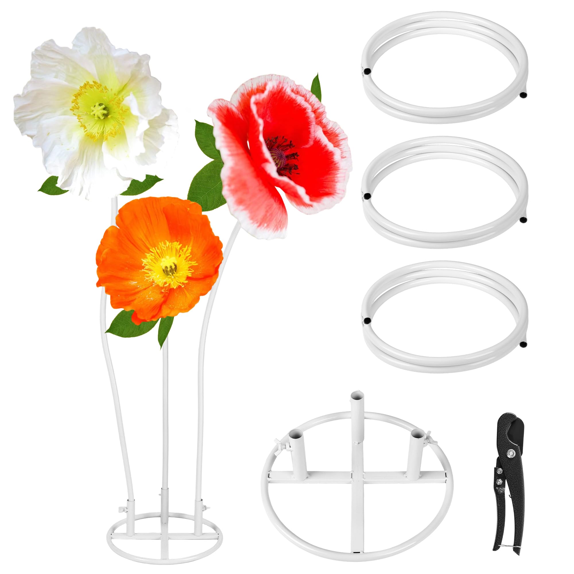 Giant Flower Stand Kit - 3 Pcs 78.7 Inch White Flexible PVC Pipe & Sturdy Flower Pole Display Stand Base for Large Floral Decor, Wedding Backdrops, Balloon Arches, DIY Crafts (Includes Scissors)