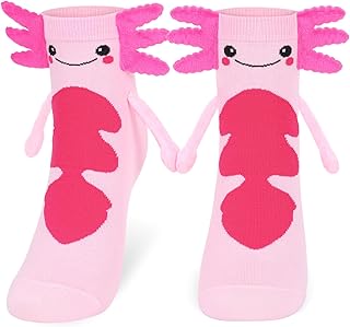 Funny Animal Axolotl Socks for Women Novelty Magnetic Hand Holding Crazy Socks for Kids