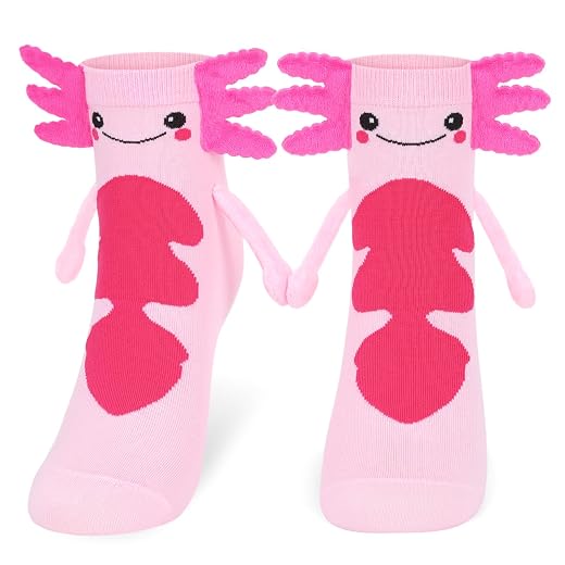 Funny Axolotl Socks for Women Magnetic Hand Holding Novelty Socks