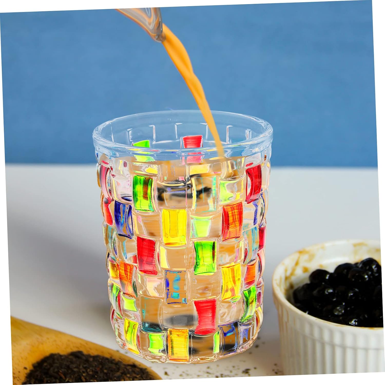 Cabilock Painted Glass Cup for Juice Water, Decorative Drinkware Xmas