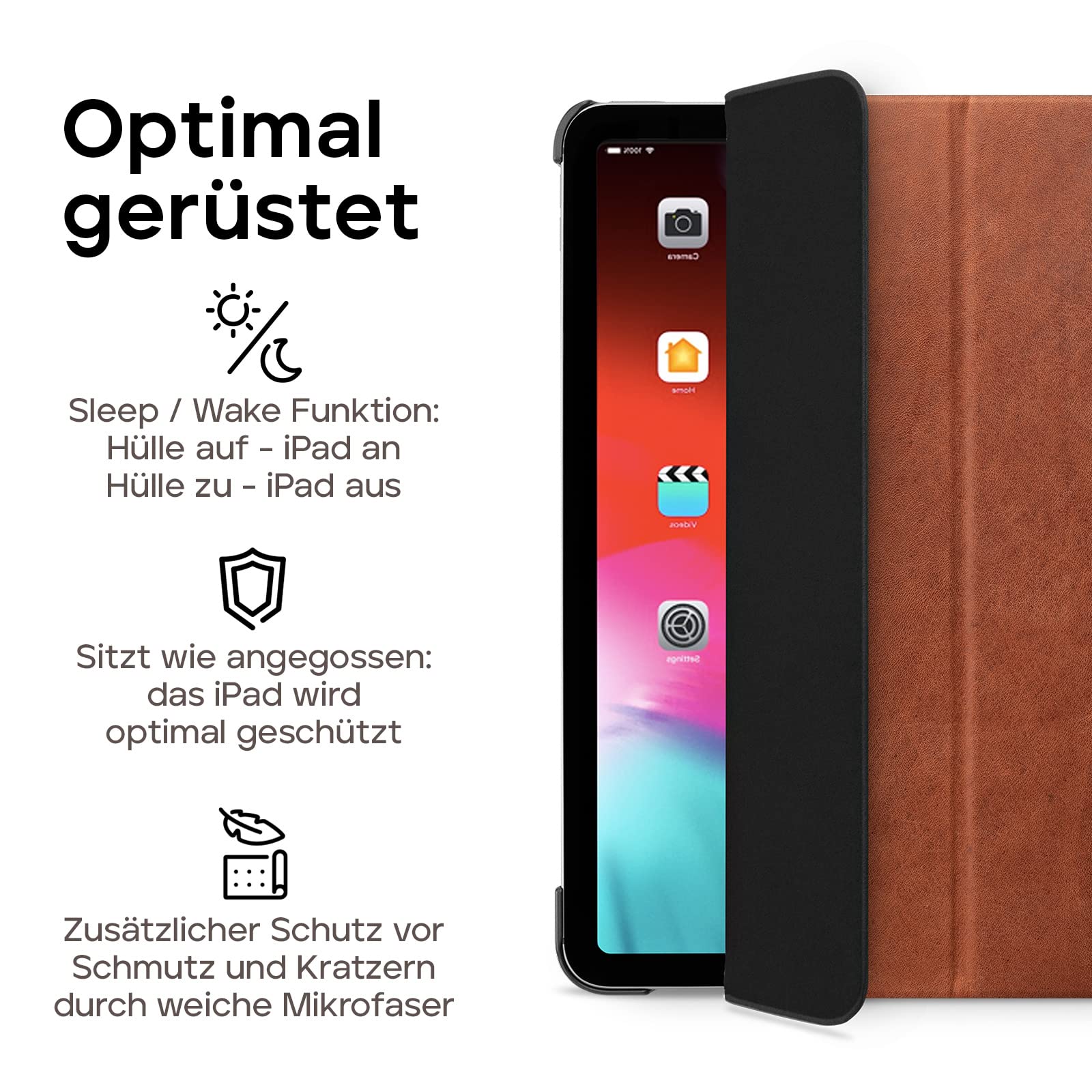 WIIUKA Hülle für iPad Pro 11" (2023-2018), Deutsches Leder, Lederhülle extra Dünn, Premium Smart-Cover Case, Vintage Braun