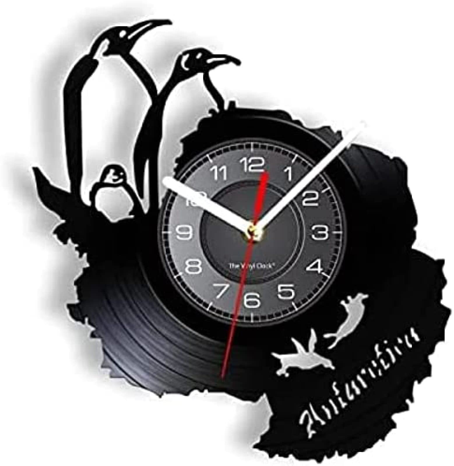 Horloge Murale Disque Vinyle de 12 Pouces Motif Pingouins d'Antarctique pour Déco de Salon