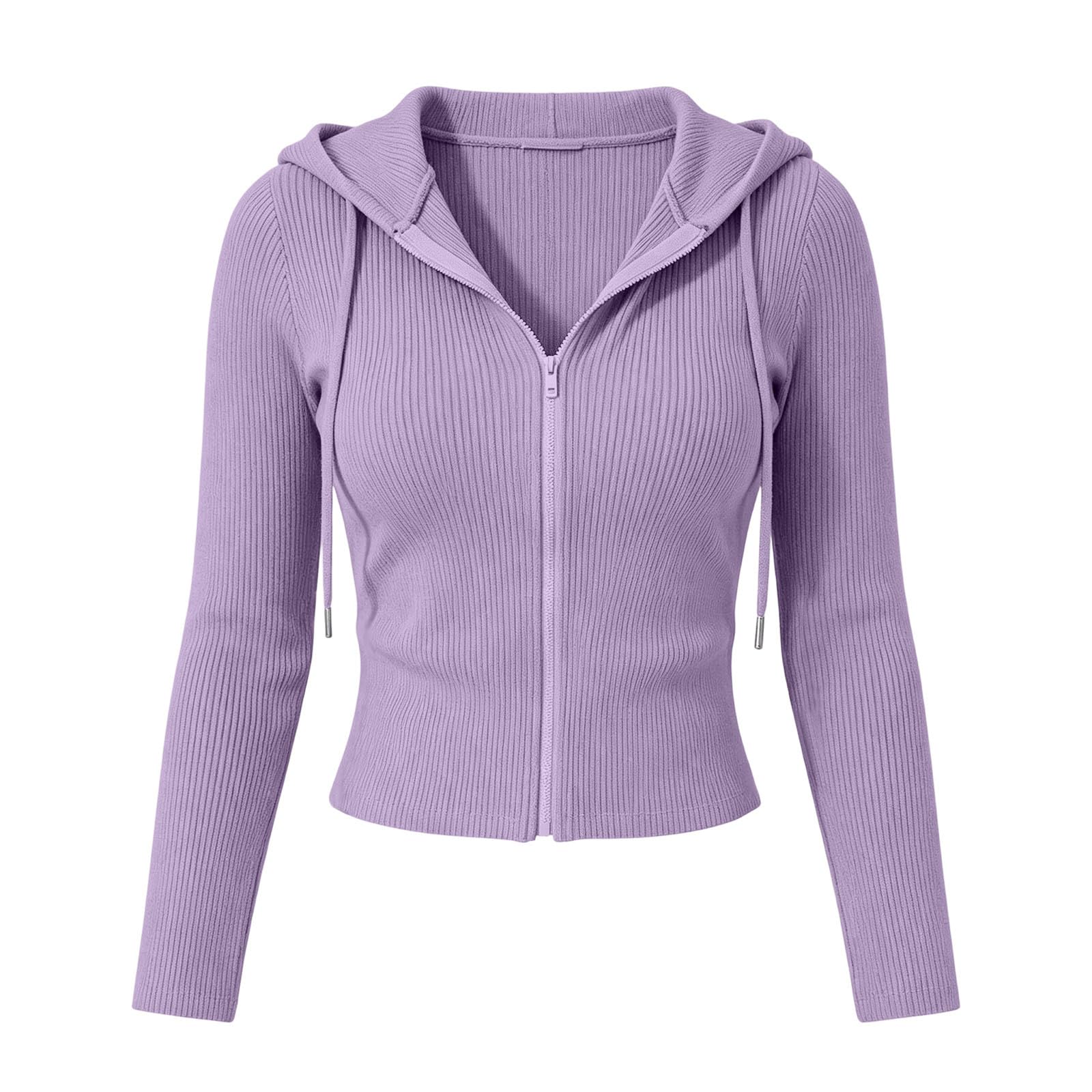 LUCKME Sudadera Cremallera Mujer,Chaqueta Mujer de Punto Acanalado con Capucha y Cordón Suave y Cómodo Cárdigan Manga Larga con Bolsillos Corte Ajustado Sudaderas Hoodie Otoño Invierno