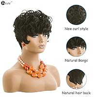 Vista 6 de Pelucas cortas para mujeres negras, corte Pixie, pelucas cortas rizadas negras Pixie en capas, resistentes al calor, peluca de corte Pixie
