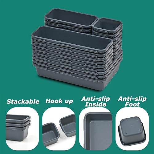 Miniatura 10 de BOPART 25 bandejas organizadoras de cajones para joyas de maquillaje o dispositivos, contenedores de almacenamiento entrelazados para oficina,