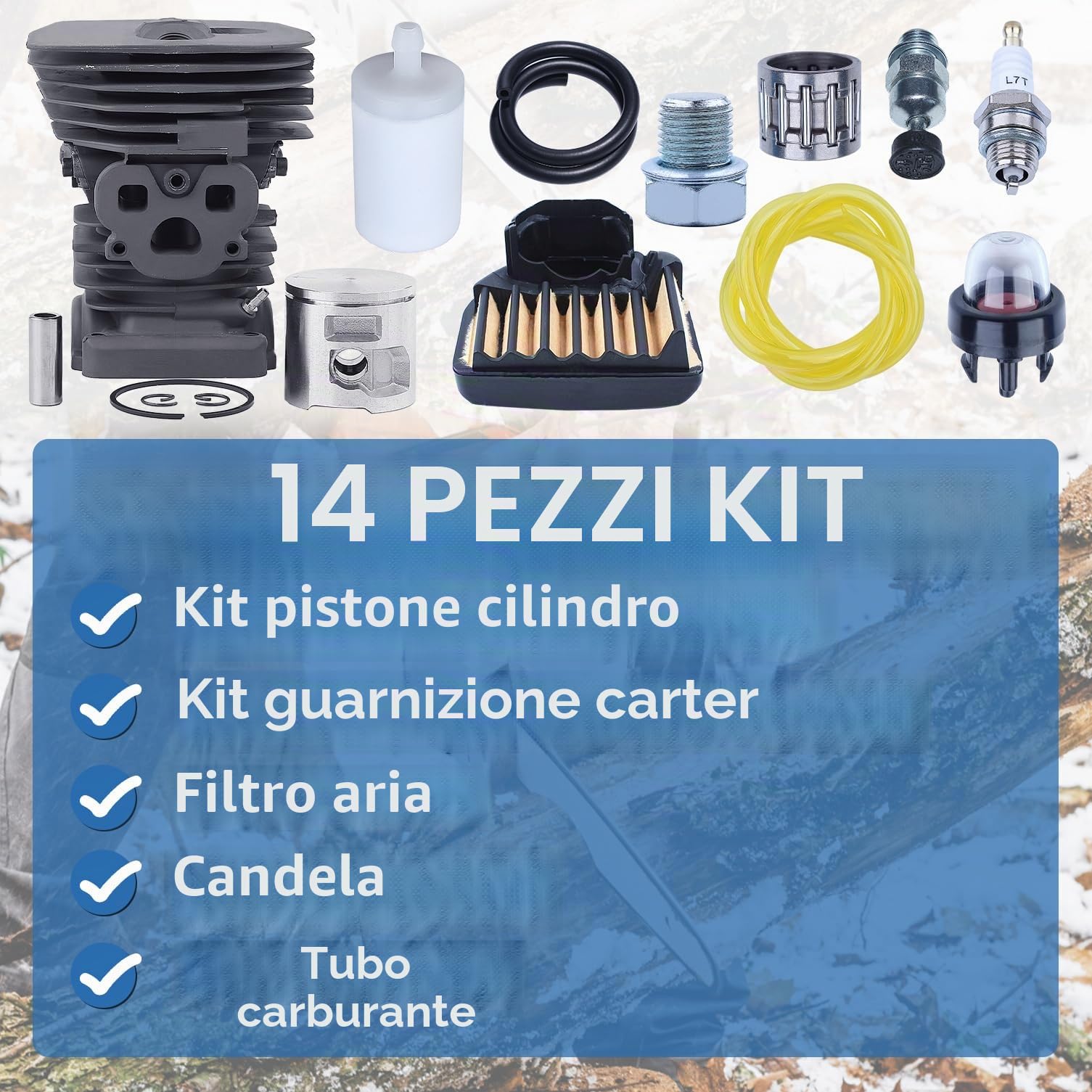 Kit Pistone e Cilindro per Husqvarna 455 460 Rancher, Ricambi Motosega 47mm Cilindro + Pistone + Filtro Aria + Candela + Tubo del Carburante Accessorio Pezzi 15 in 1