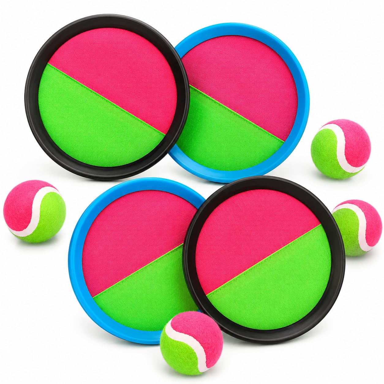 Jeu de balles pour enfants, 4 disques de capture Ø 18,5 cm + 4 balles , lancer et attraper pour l'extérieur, jouet de jardin pour enfants à partir de 3 ans, jeu de balle pour jardin, plage, parc