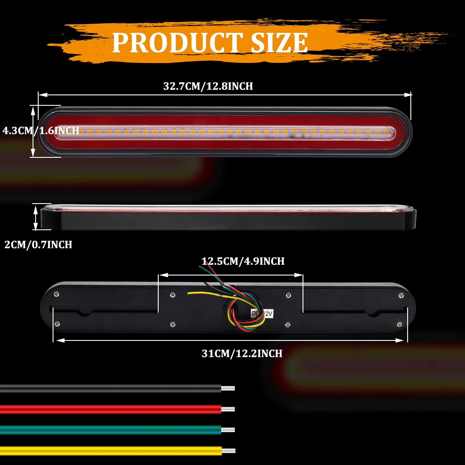 Biqing 2PCS 12.8 Inch Fanali LED Rimorchio,Universale 12V Fanali Posteriori LED Rosso Stop LED Camion Ambra Indicatore di Direzione Illuminazione Lampada per Auto Camion Furgone Caravan Rimorchi