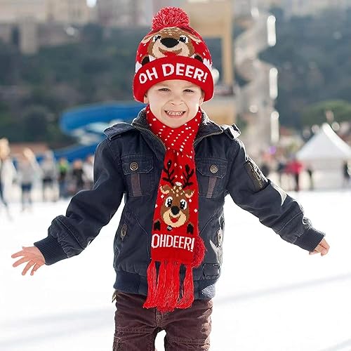 Miniatura 6 de Gorros de Navidad con luz LED, bufanda de punto, gorro de Navidad para adultos y niños, gorro de Navidad cálido para invierno