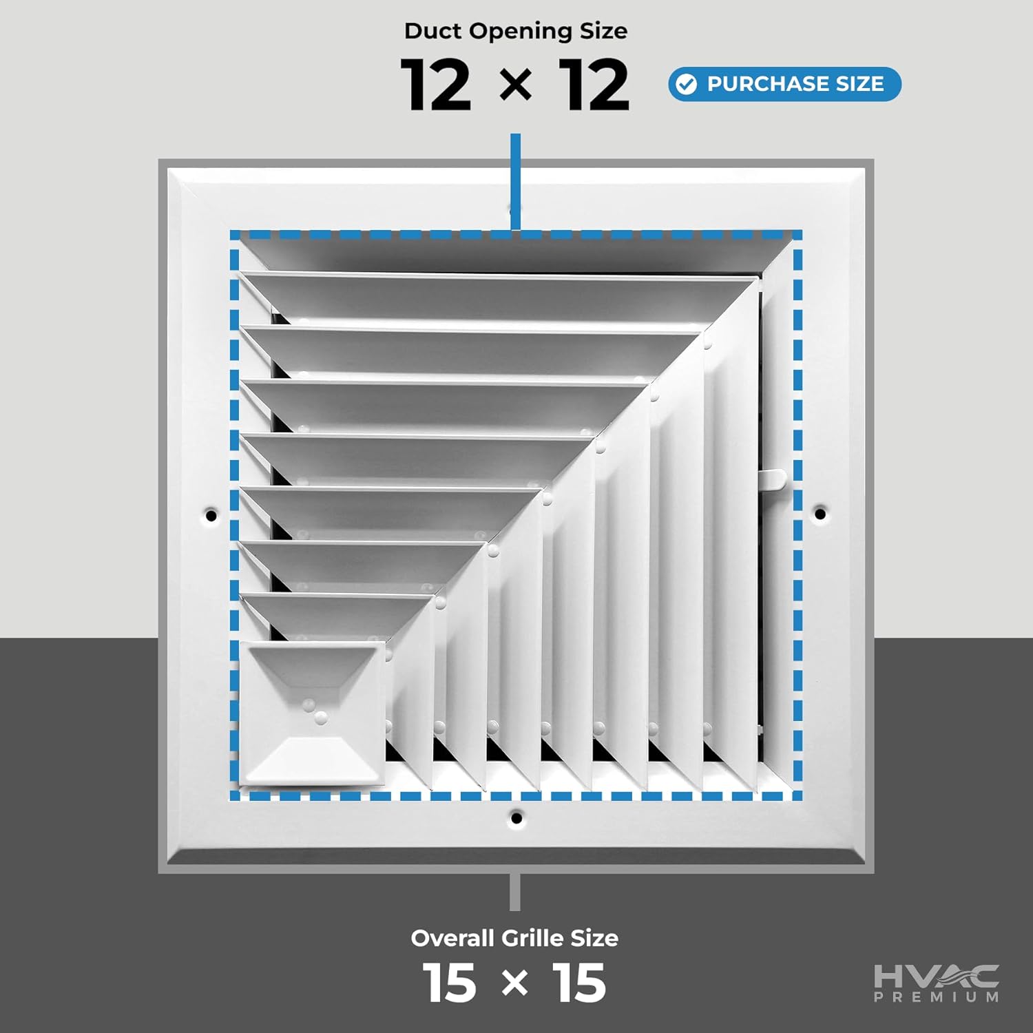 HVAC Premium 12x12 Air Vent Cover Corner Direction Diffuser for Ceiling Duct Opening - Rust Proof Aluminum Extruded Air Supply Grille White - Overall Size: 15" x 15"