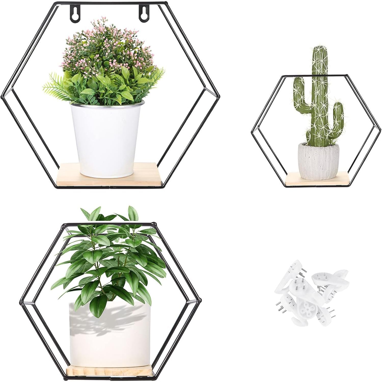 Liesun Juego de 3 estanterias, baldas Pared hexagonales, estanteria casita para baño