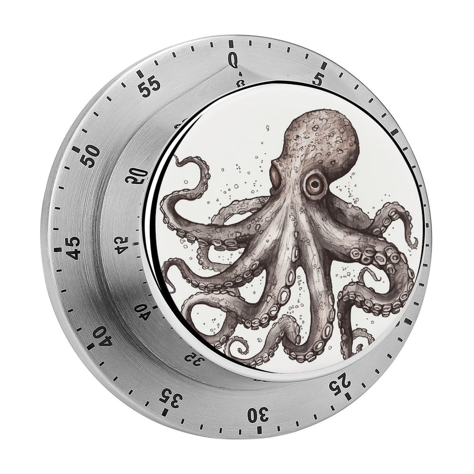 Octopus Mechanical Kitchen Timer, Magnetic Stainless Steel Countdown Timer, Loud Alarm Cooking Timer for Baking, Cooking, Fitness, Classroom, No Battery Needed