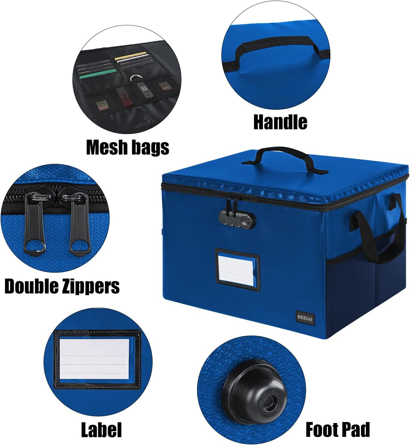 DEEGO Fireproof Document Box Black and Fireproof Document Box Blue,Water-Resistant File Organizer Box with Lock, Portable File Box with Handle Document Safe