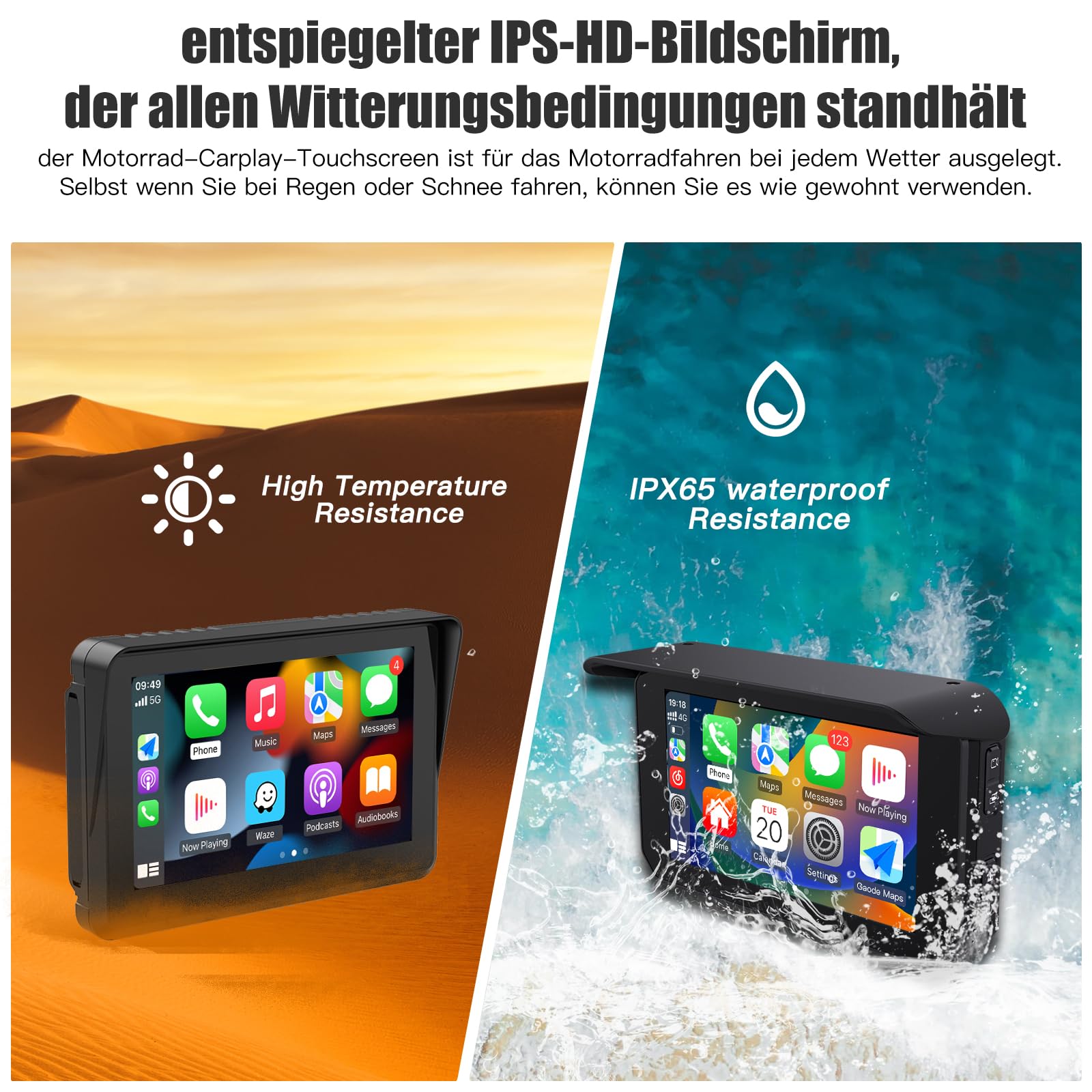Moto Touch Screen CarPlay 5 Pollici GPS Portatile Wireless CarPlay Android Auto IPx7 Impermeabile Antifurto Siri Google Assistant