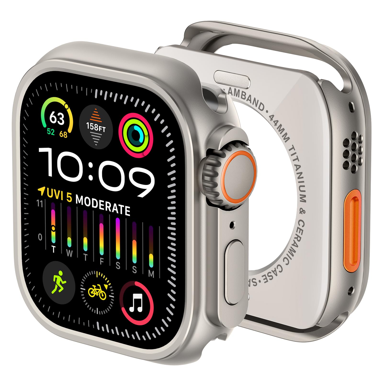 amBand 3 in 1 Metal Case Compatible with Apple Watch Series 6/5/4 SE 3/SE 2/SE 44mm, W1 Rugged Bumper Protector [Turning into Ultra 3/2/1 Upgrade] with Watch Crown + Back Cover, Natural Titanium