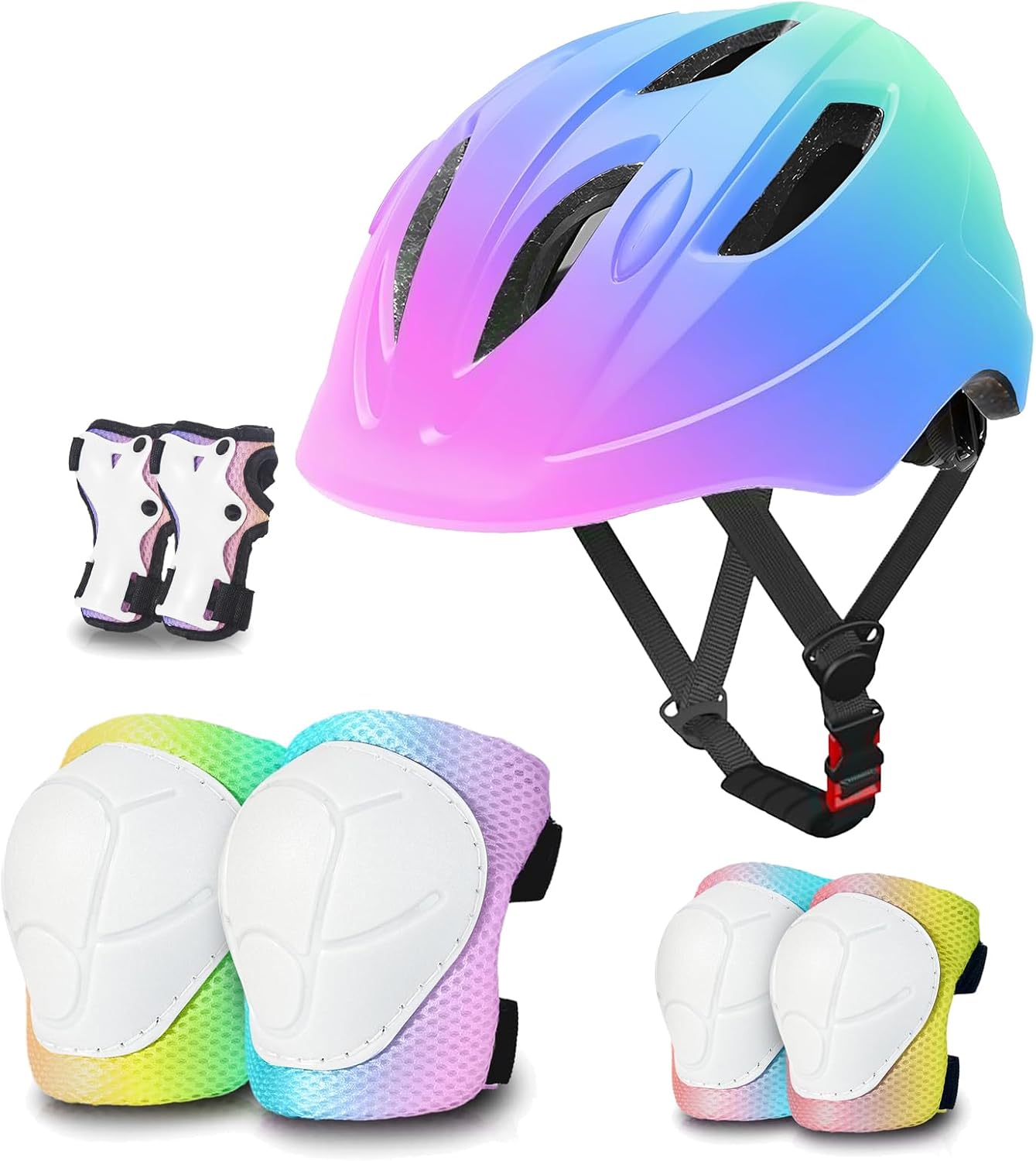 Gradient Color Kids Protective Gear Set Knee Pads for Kids 2-14 Years & Kids/Toddler Bike Helmet for Boys Girls