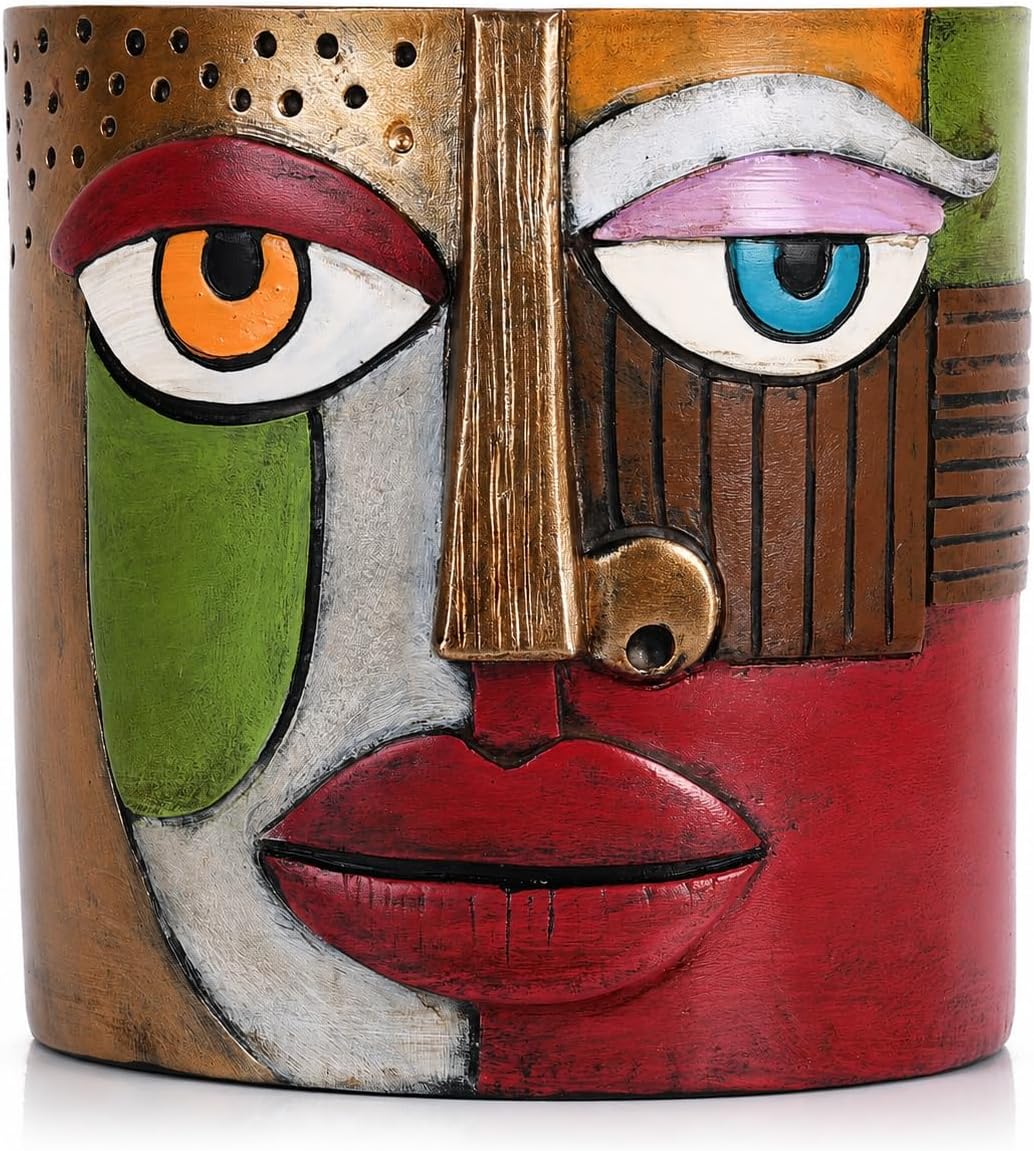 XMGZQ Abstract Cubism Face Planter,Pop Art Sculpture & Vase Decor,Unique Picasso Style Flower Pot,for 4-6 Inch Succulents & Houseplants,Drainage Hole Included,Statement Gift (Eclectic)