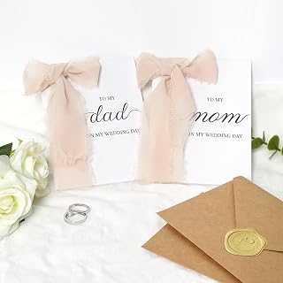 Set of 2 To My Dad and Mom on My Wedding Day Cards with Champagne Ribbons-Thank You Gift from Bride and Groom, Heartfelt Parents Appreciation Cards