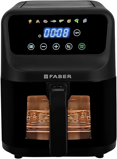 Faber 6L 1500W Digital Air Fryer | Fry, Bake, Roast | 85% Less Oil, 200°C Swirl Heating Technology |8-Preset Menu|View Window|Touch Control…