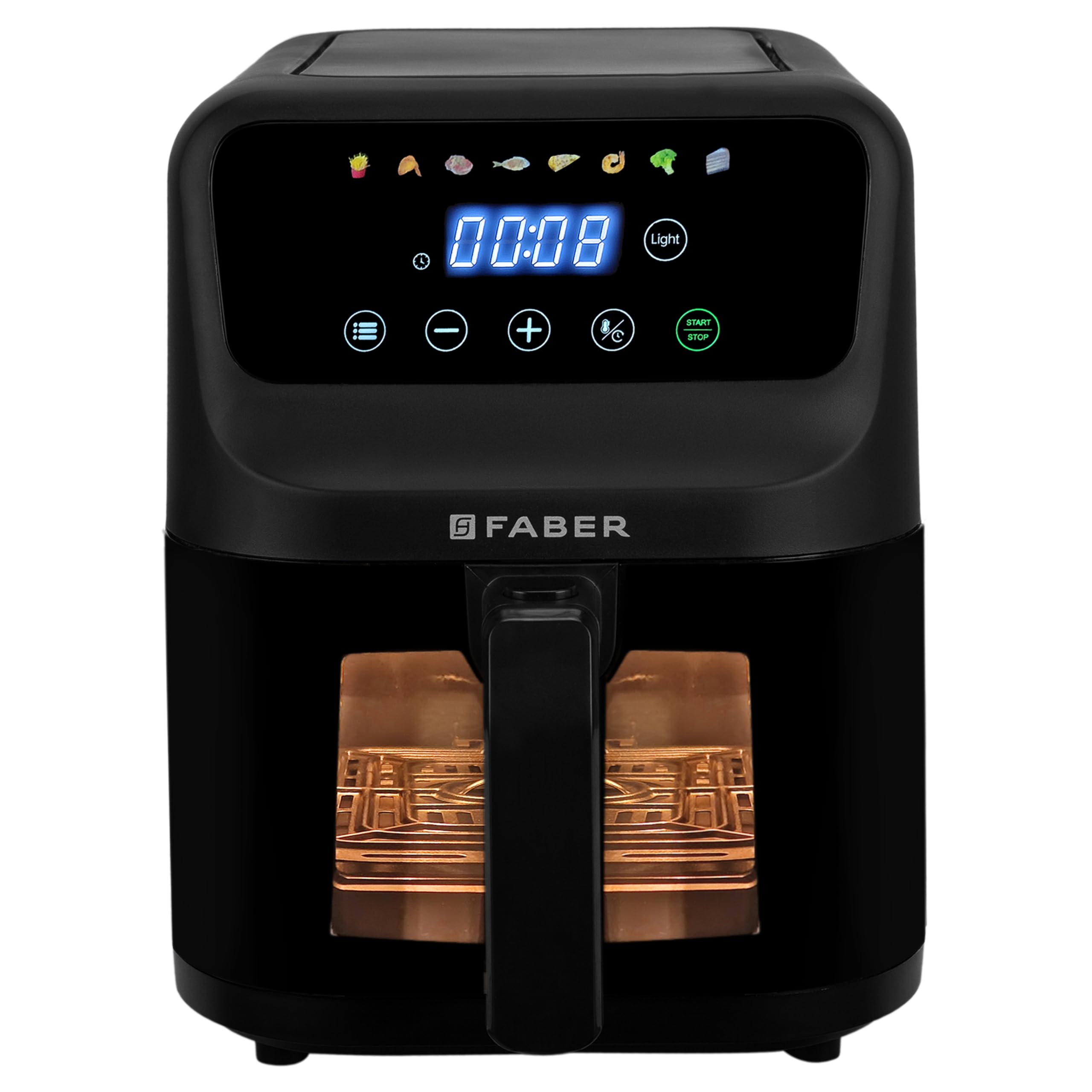 Faber 6L 1500W Digital Air Fryer | Fry, Bake, Roast | 85% Less Oil, 200°C Swirl Heating Technology |8-Preset Menu|View Window|Touch Control Interface| Auto Shut-Off |2 Yrs Comprehensive warranty|Black
