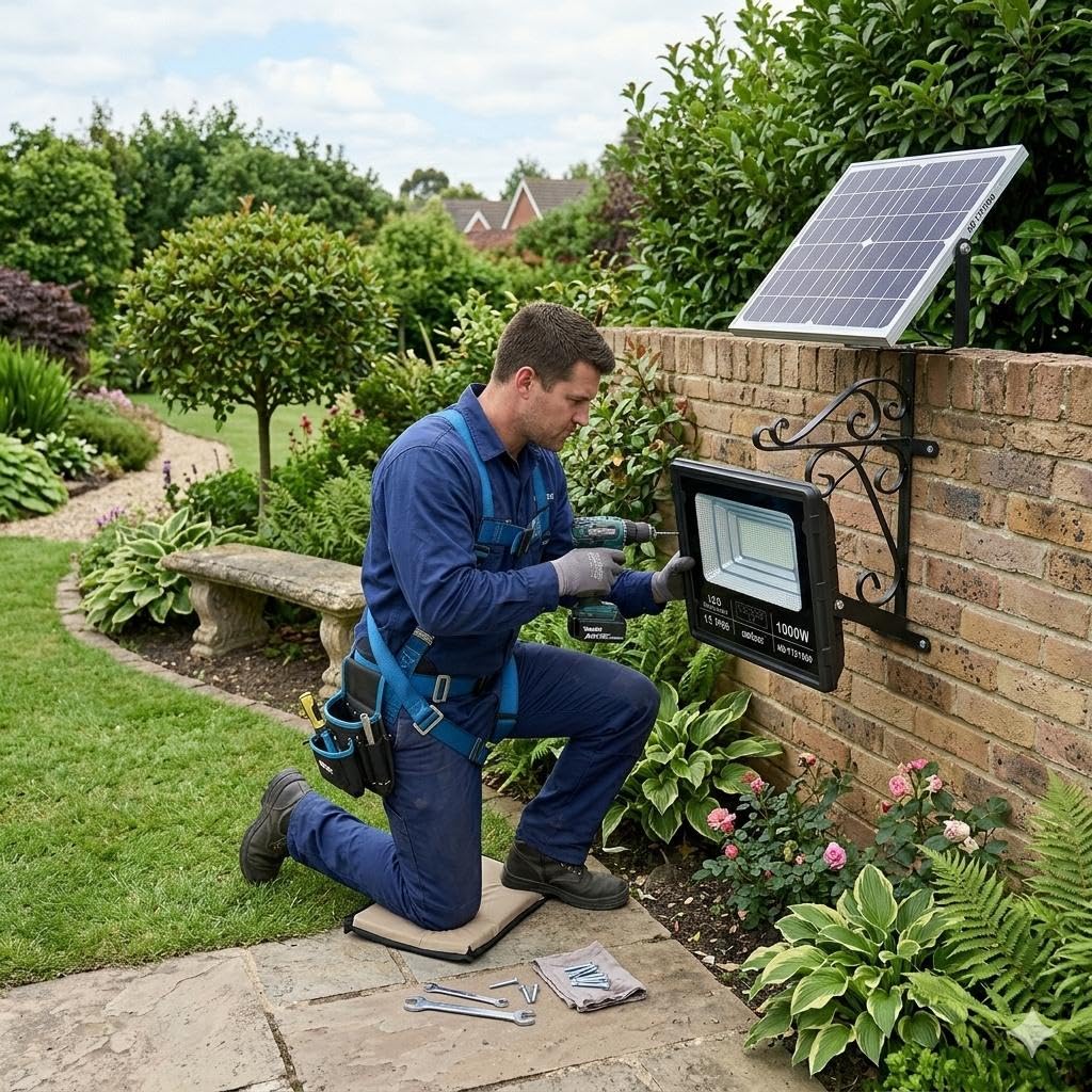 Generico LED Solare 1000W da Esterno, 7500K Luce Bianca Fredda, Alta Luminosità con Pannello Solare e Telecomando, Impermeabile IP66, Sensore Crepuscolare per Giardino