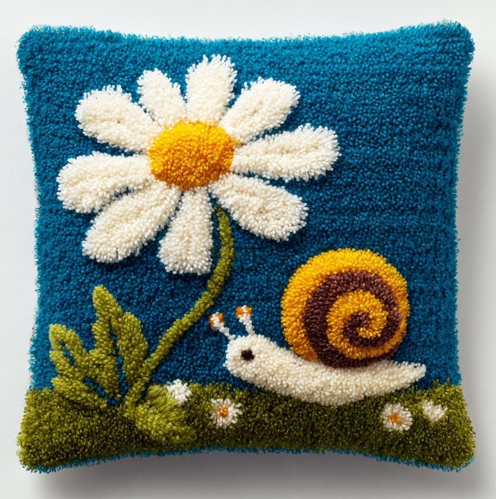 AxiangziK Latch Hook Kits for Adults,Daisies and Snails Latch Hook Pillow Kits,17x17in Crochet Yarn Kit for Beginners,DIY Needlework Crafts Cover Case with Printed Canvas