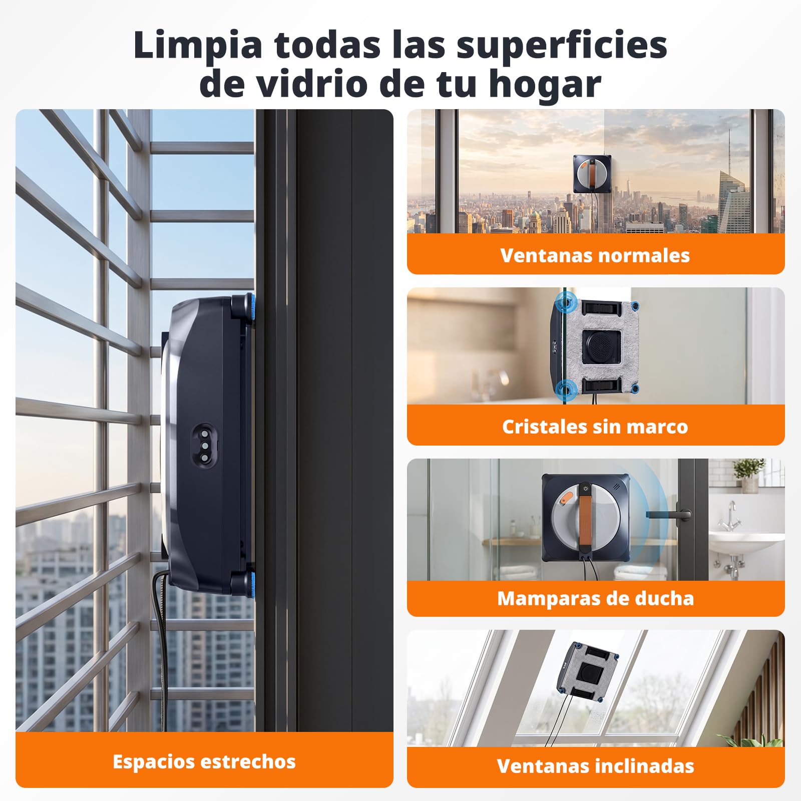 AIRMSEN YW763 Robot limpiacristales con cepillos para esquinas, 6 boquillas