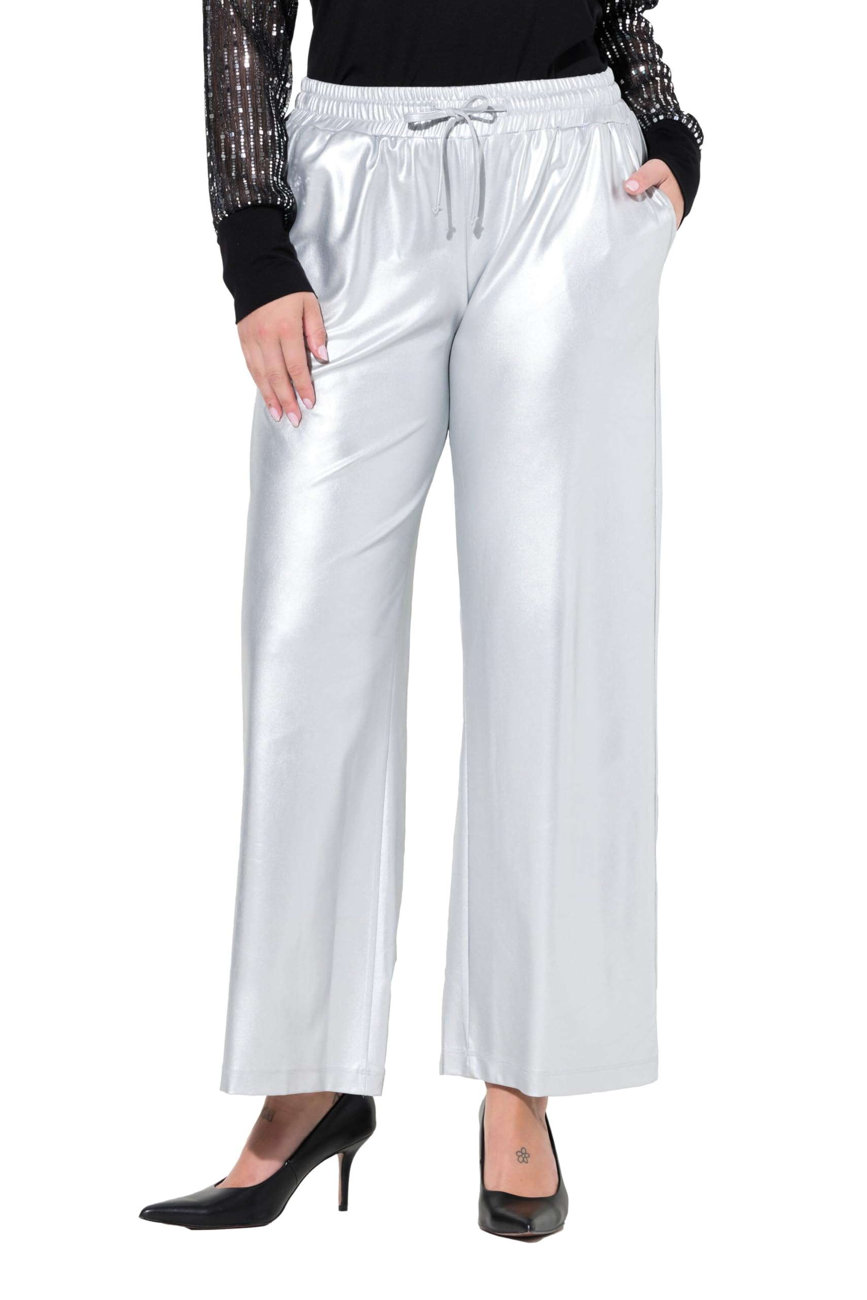 MIAMODA Damen große Größen Übergrößen Plus Size Hose, Wide Legs, Glanzoptik, Elastikbund 836321
