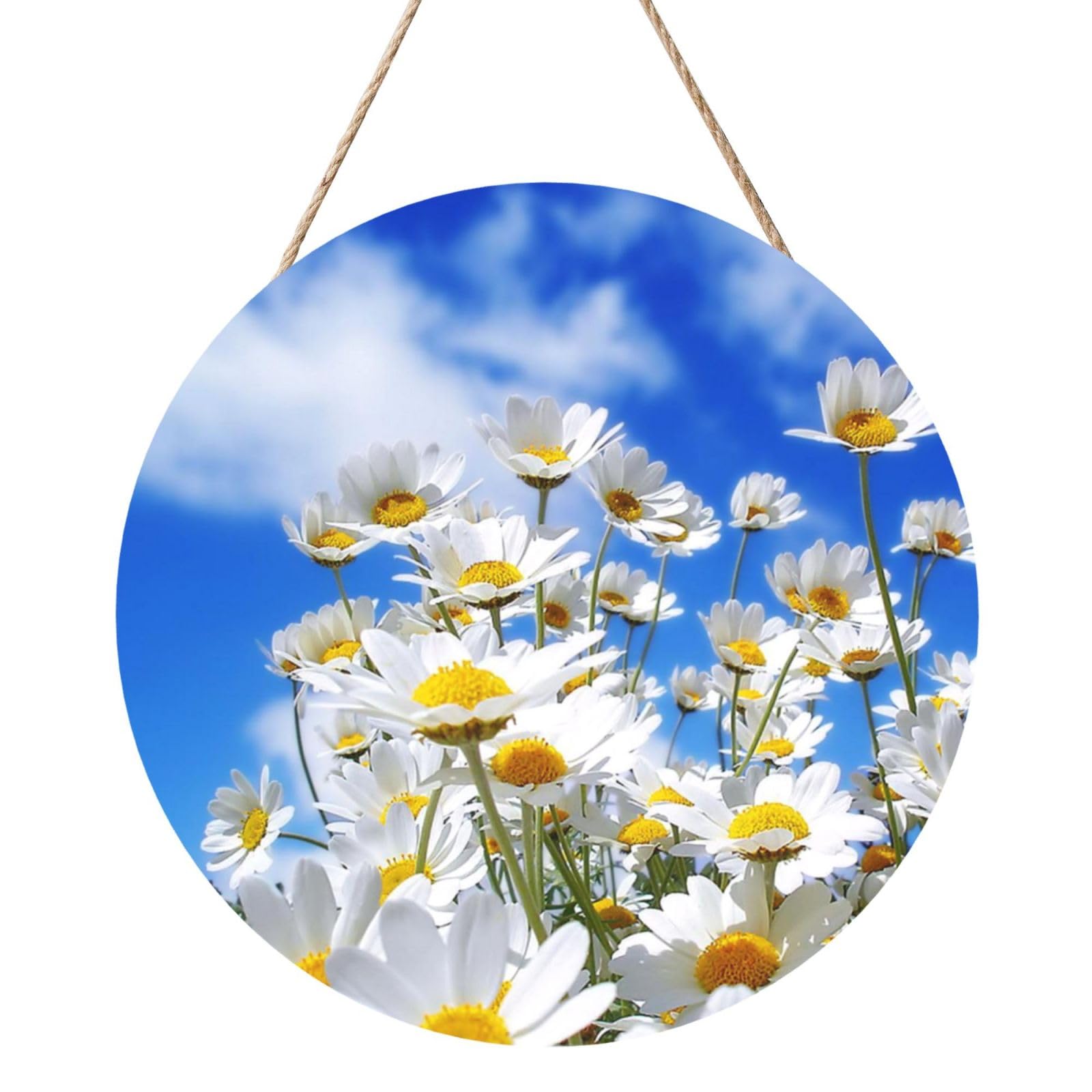 InOmak Fragrant Daisy Flower, Round Wood Panel Painting 12 in, Wall Hanging Painting For Home