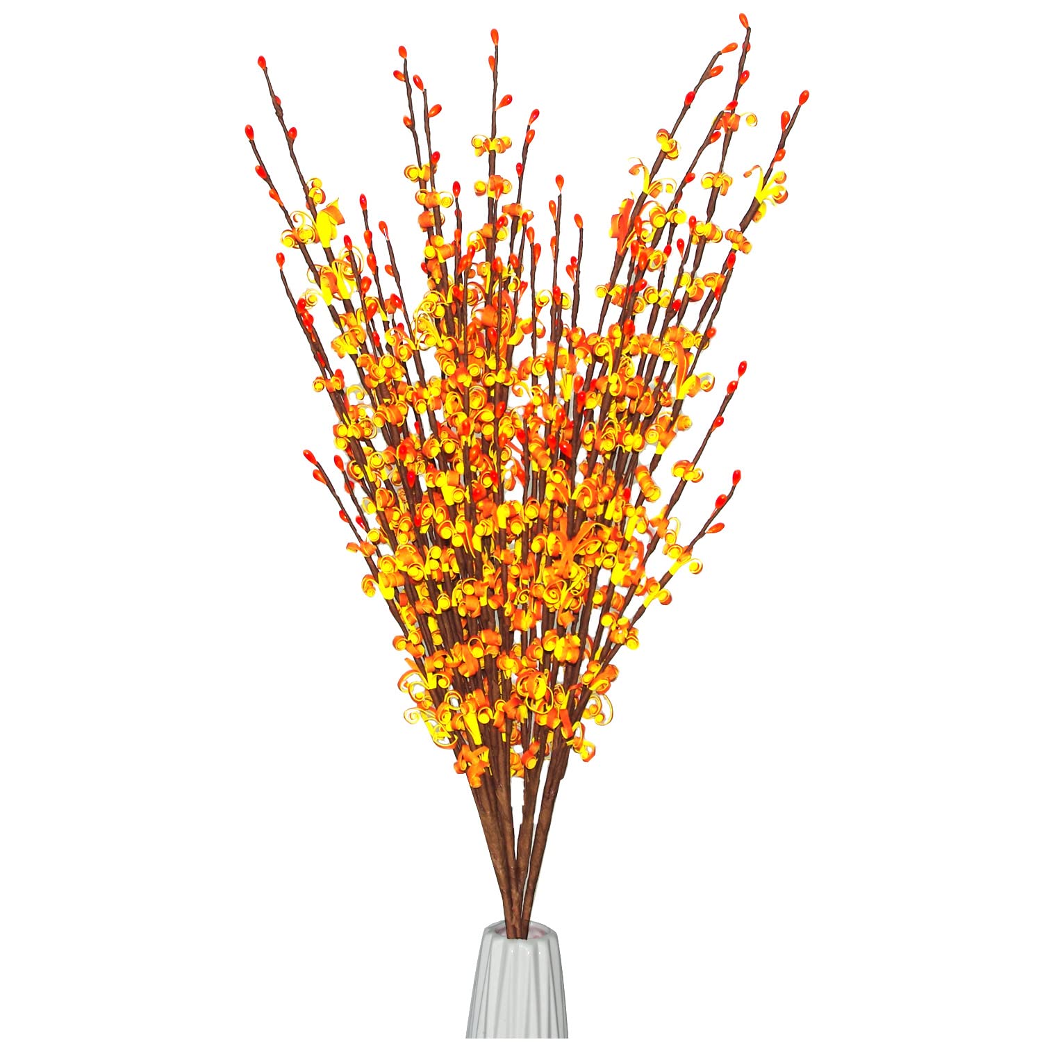 5 Pieces 29.5" Long Stem Artificial Fall Flowers, Faux Winter Jasmine Fake Plant Branches for Wedding Home Office Party Vase Thanksgiving Decoration(Orange)