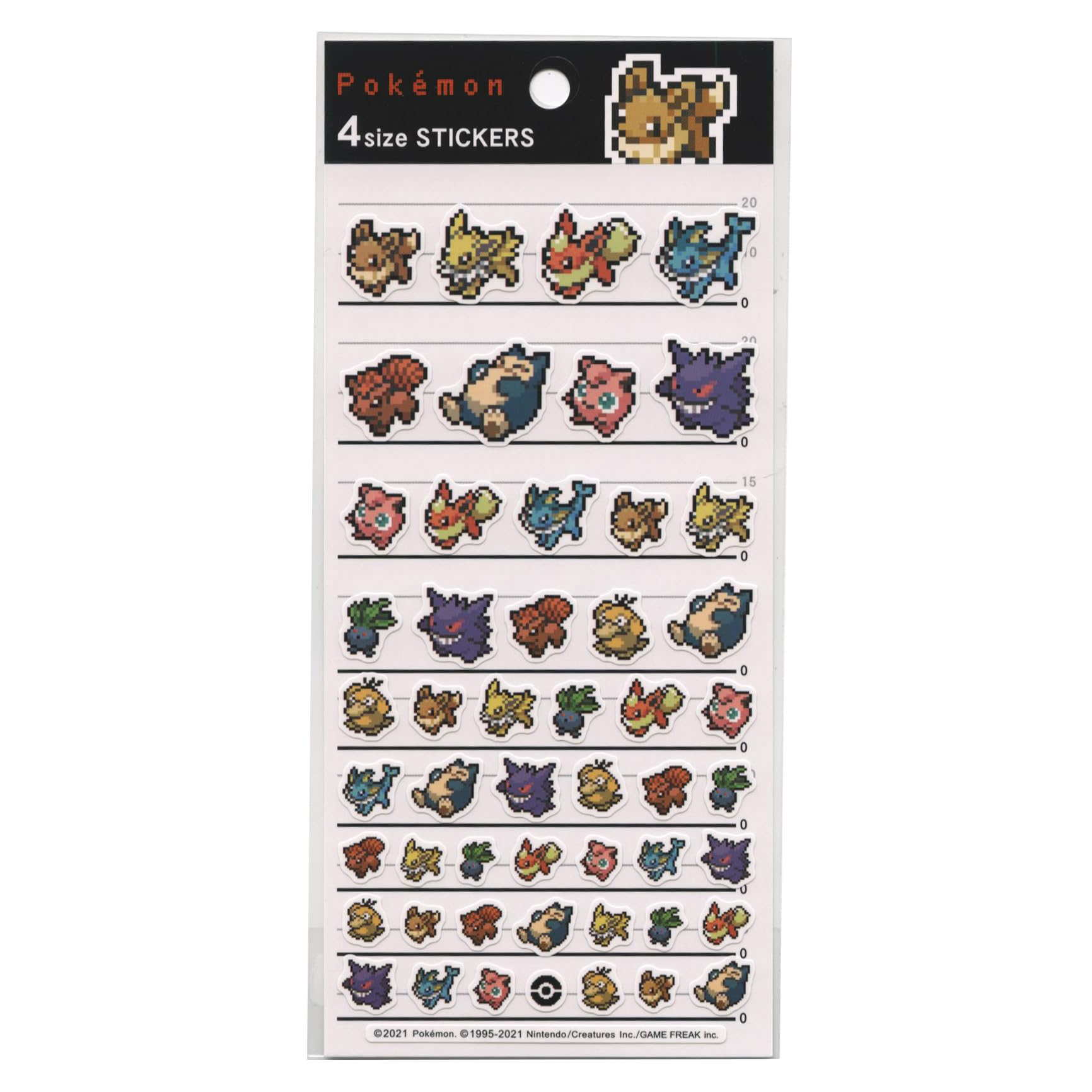 Kamiojapan (カミオジャパン) Pocket Monster 4-Size Stickers Eevee Pixel Art [007238] : Office Products